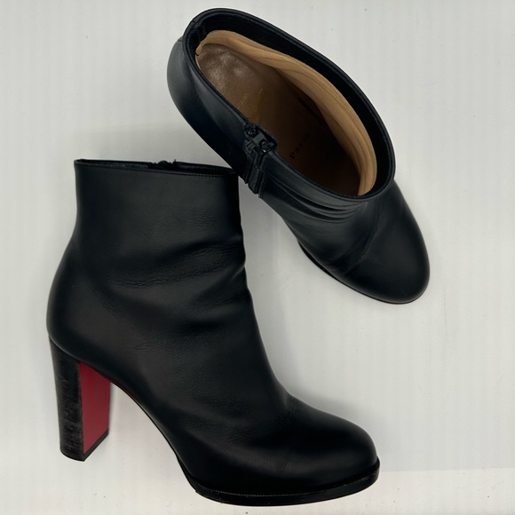 Christian Louboutin Sz 38.5 Black Calf Leather Adox 85 Low Boots Red Sole Ankle - Picture 2 of 10